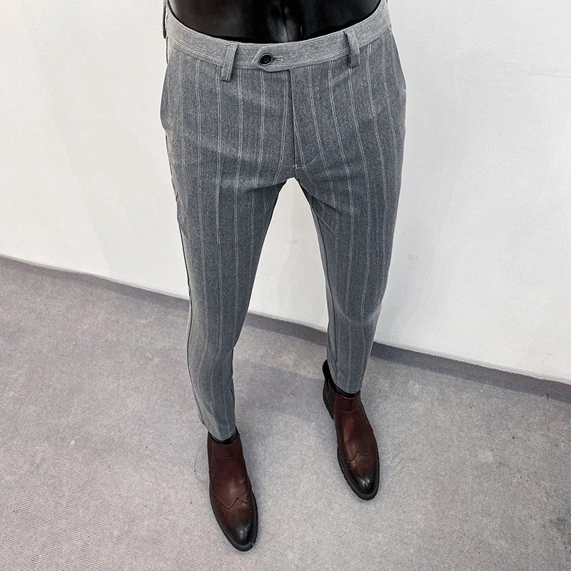Men's Suit Formal Trousers, Men's Stretch Slim Fit Solid Color Casual Outfit Full Length Trousers, Fashion New Men's Clothing