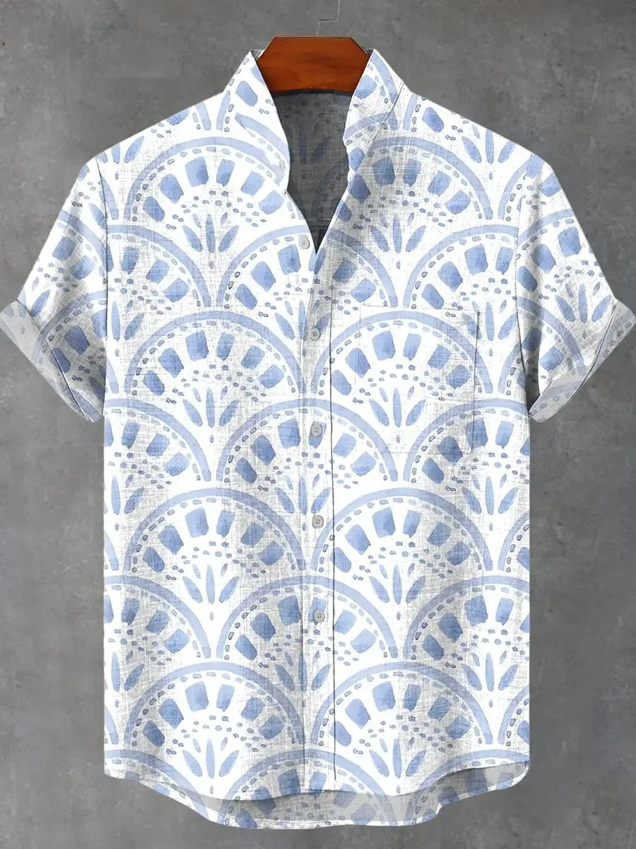 Chemise à manches longues et col montant pour homme, nouvelle collection printemps-automne, impression en 3D, rayures irrégulières