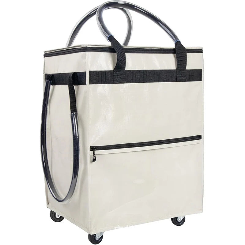 Sac de courses réutilisable à roulettes, sac fourre-tout roulant de voyage de grande capacité, fermeture à glissière, poignée pliable, pas facile à casser