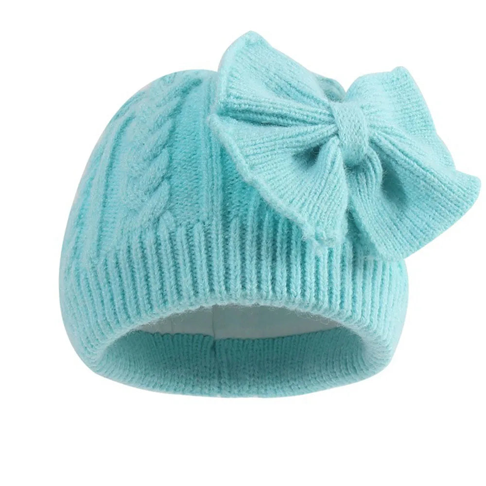 Chapeau tricoté pour bébés enfants de 0 à 2 ans, bonnet tricoté unisexe avec nœud papillon de couleur unie, protège-oreilles, bonnet pour l'automne et l'hiver