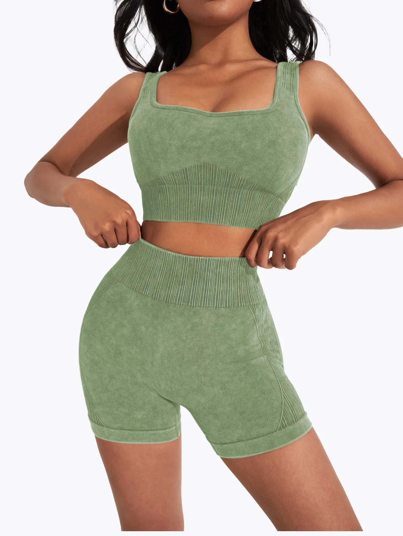 Ensemble de yoga taille haute sans couture pour femme, short de course, soutien-gorge de sport antichoc, séchage rapide, entraînement de fitness, trempé, 2 pièces