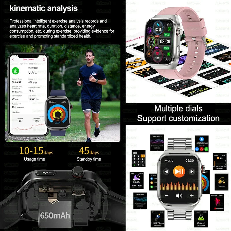 2025 nouvelle montre intelligente ECG femmes BT appel fréquence cardiaque lipides sanguins acide uricique moniteur de santé montres AI voix 650mAh sport Smartwatch