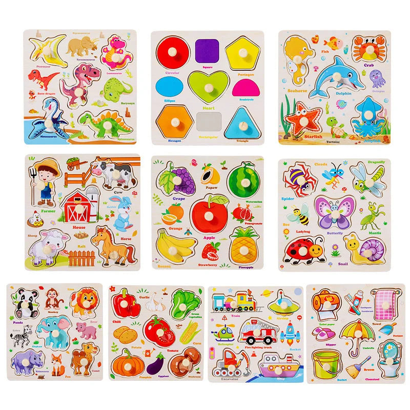 Jouets Montessori pour bébé, Puzzle 3d en bois, dessin animé, Intelligence animale, jouets éducatifs d'apprentissage précoce pour enfants