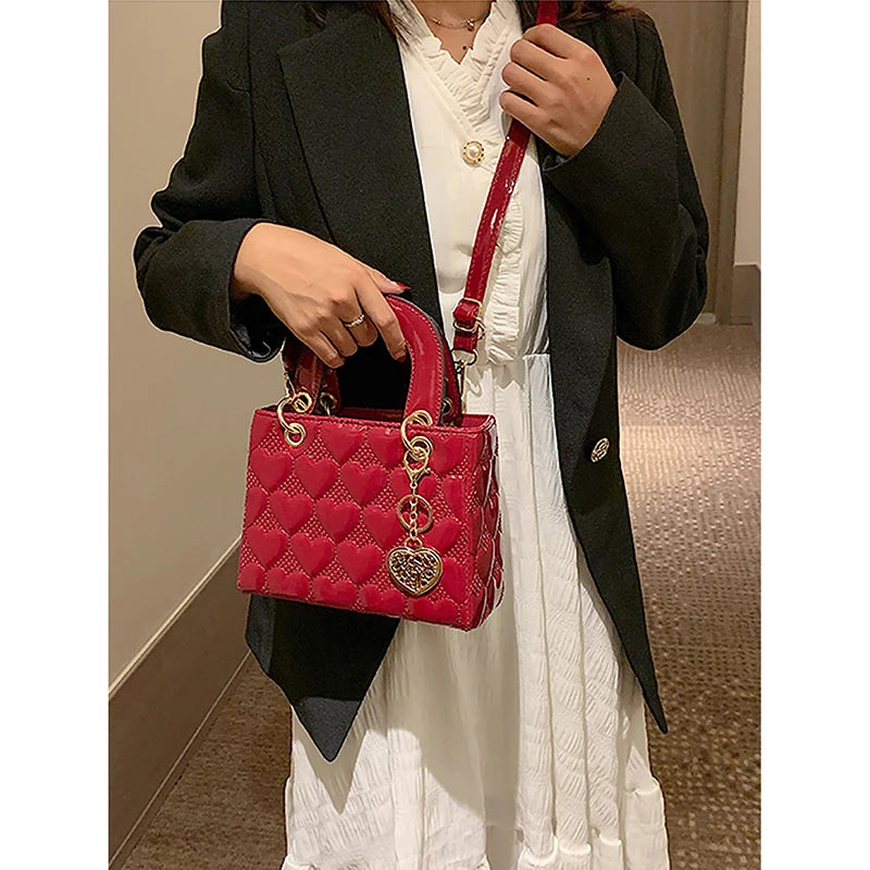 Red Love - Women's Patent Leather Handbag, Glossy Surface, High-End Design, Wedding Cuff Bag, Striking Shoulder Bag, New Fashion 