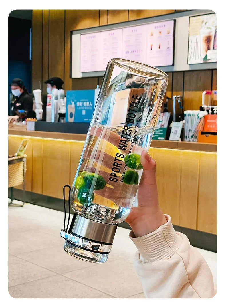 Bouteille d'Eau en Verre de Grande Capacité, Transparente, pour le Lait, le Jus, pour l'Extérieur, Portable, Étanche, pour le Thé, 2L