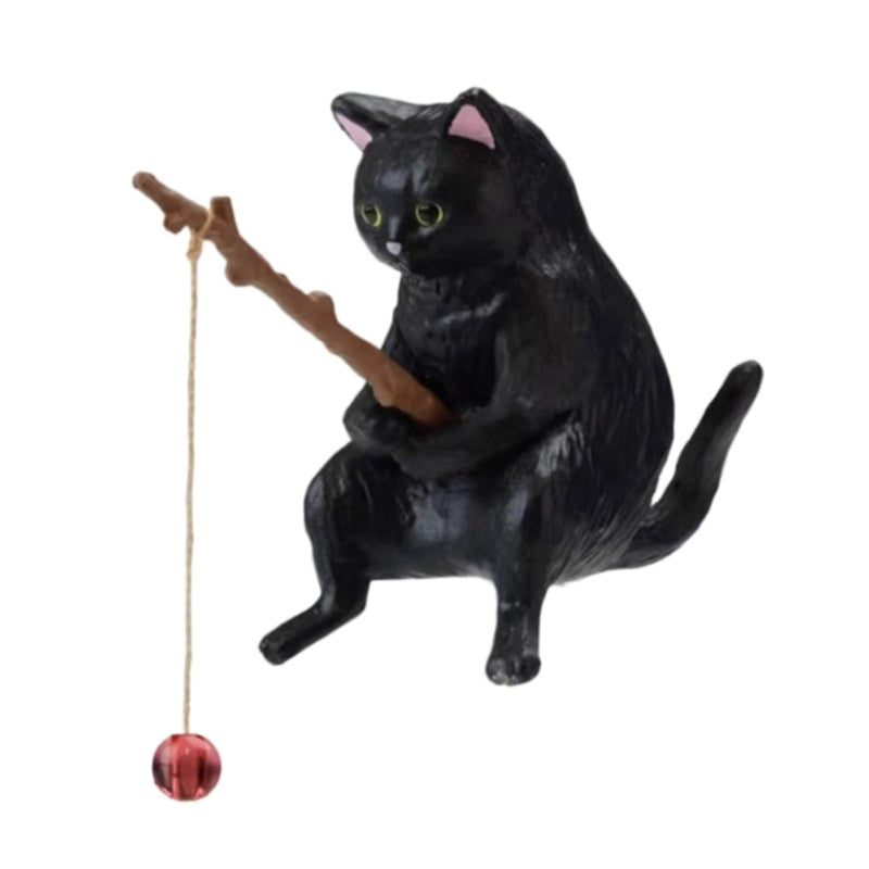 Ornements de chat de pêche, Mini Figurine en résine, aménagement paysager d'aquarium, dessin animé
