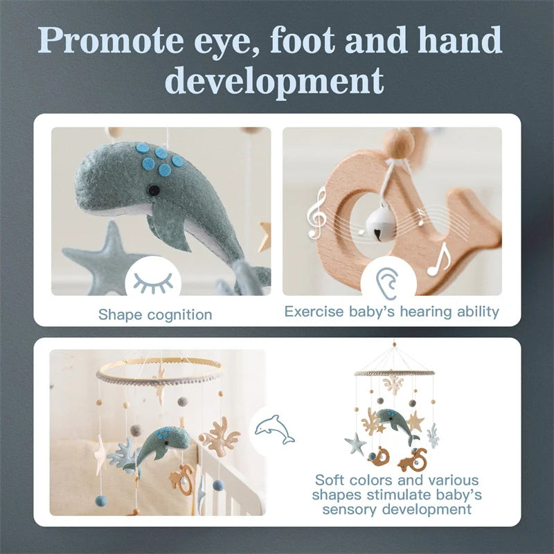 Hochets pour nouveau-né de 0 à 12 mois, jouets en feutre doux, cloche de lit de baleine, berceau Mobile suspendu, carrousel Musical, jouet pour garçons et filles, cadeau