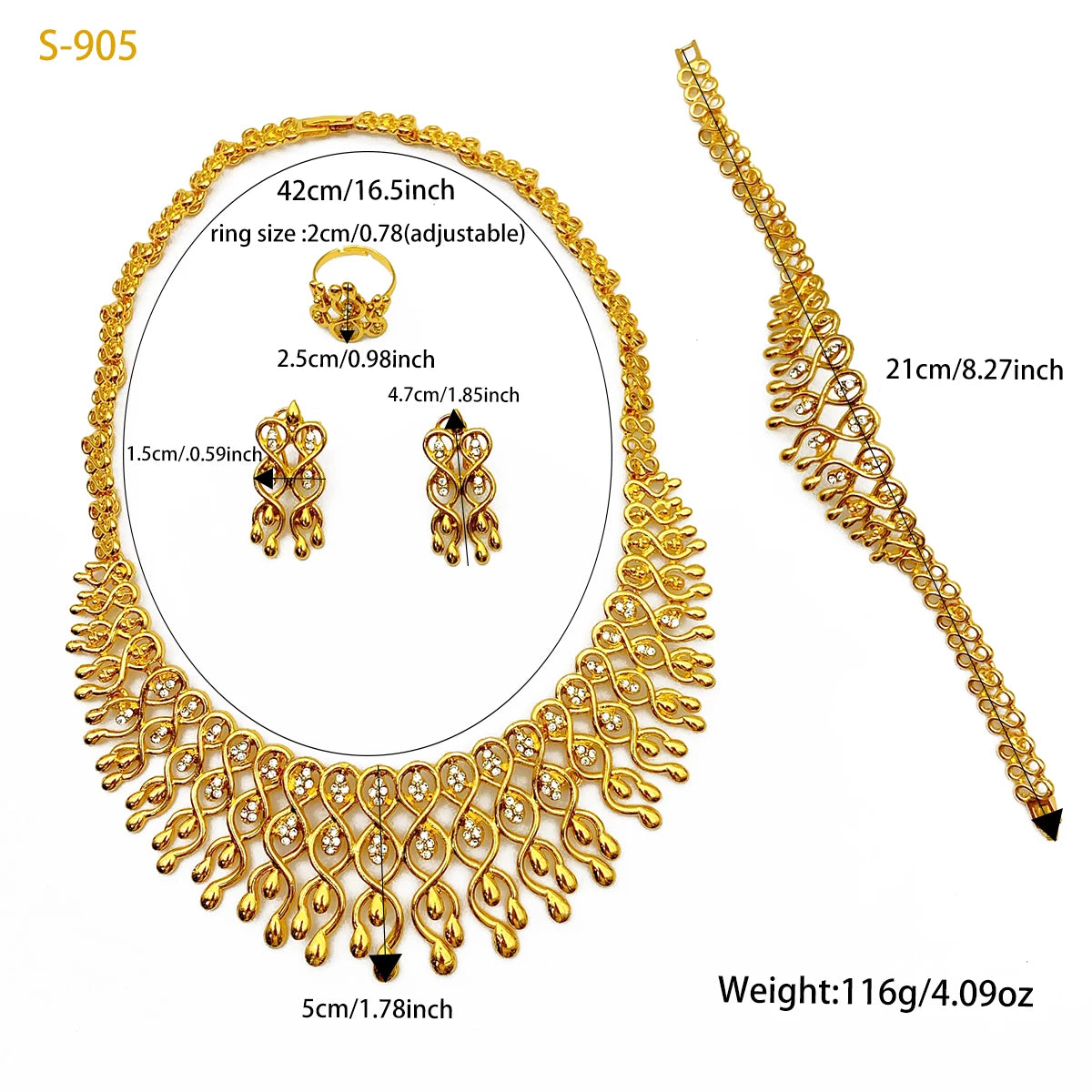 Grand collier et boucles d'oreilles éthiopiens de luxe, ensembles de bijoux pour femmes, dubaï, mariée indienne, couleur or 24 carats, cadeaux de fête de mariage
