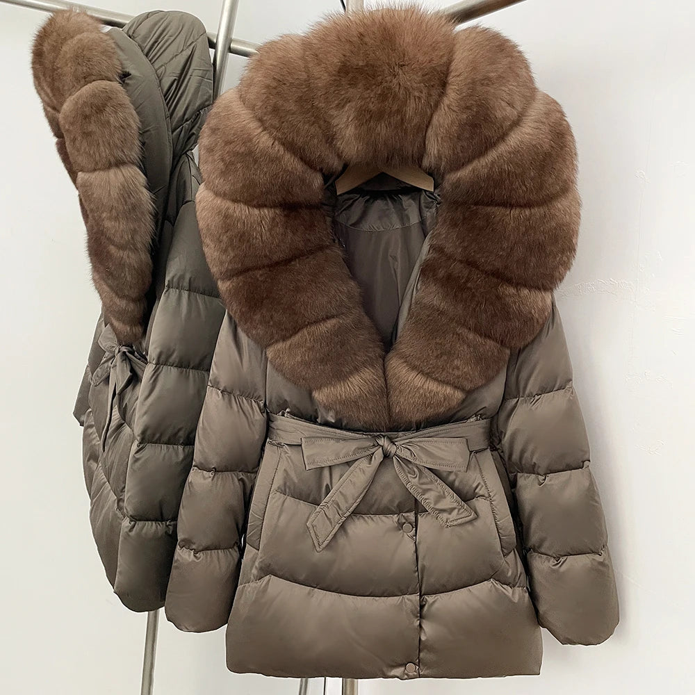 Down Jacket Women Large Fox Fur Hooded Thick Natural Silver Fur Warm Female Parkas Waterproof 2025 Winter 90% Duck Down Coat