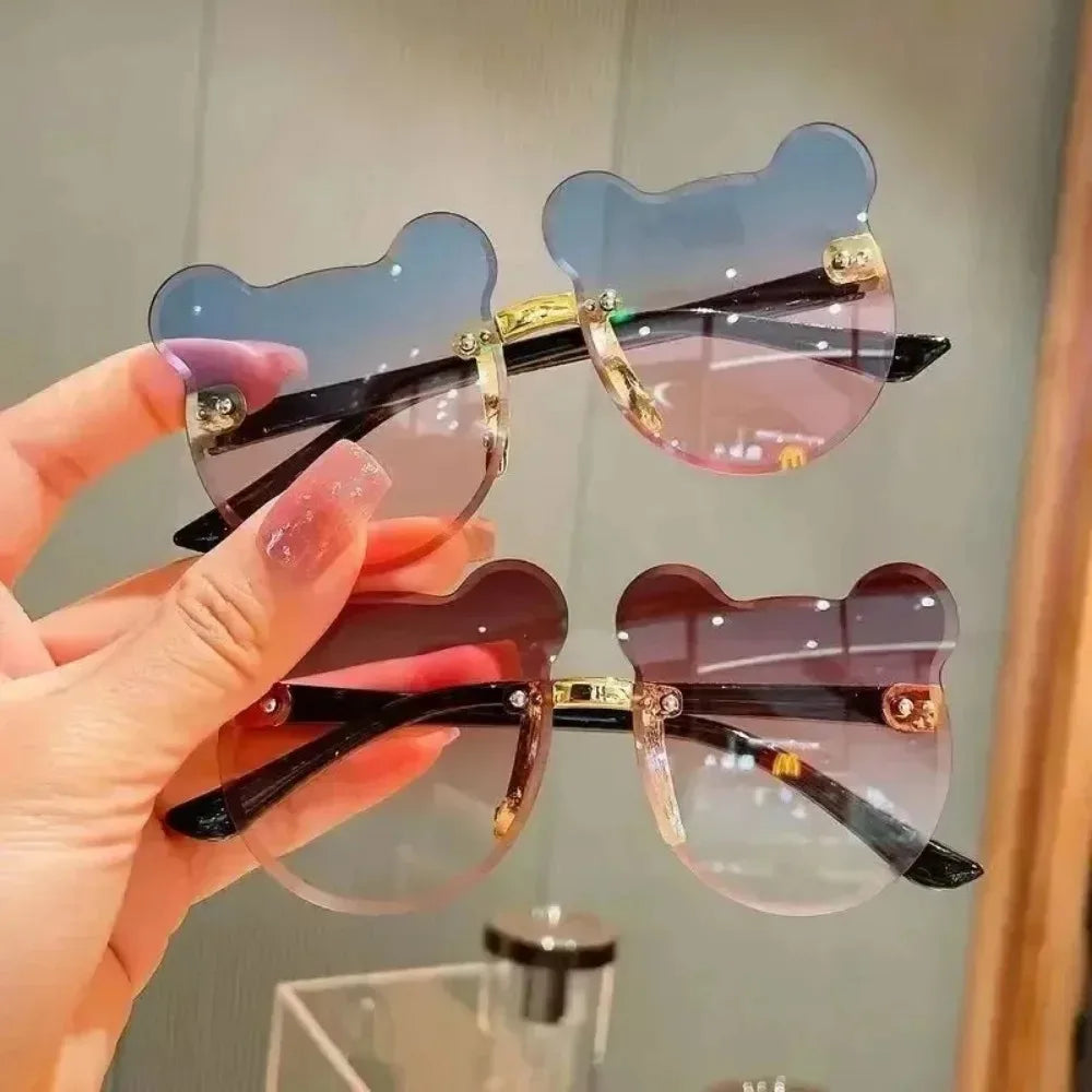 Lunettes de soleil pour enfants, ours de dessin animé mignon, pour garçons et filles, sans monture, UV400, pour voyage en plein air, ski