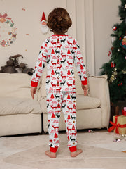Ensemble pyjama de Noël pour enfants – Pyjama assorti rouge blanc à imprimé partout avec renne, arbre, « Joyeux Noël »