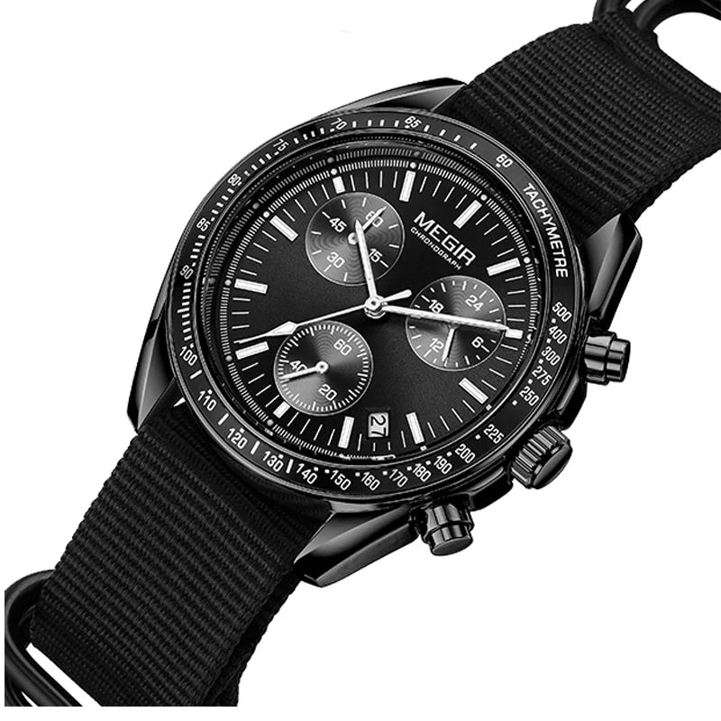 MEGIR montre à Quartz à trois yeux pour hommes bracelet tressé en Nylon étanche sport lumineux avec chronographe montre-bracelet de mode homme