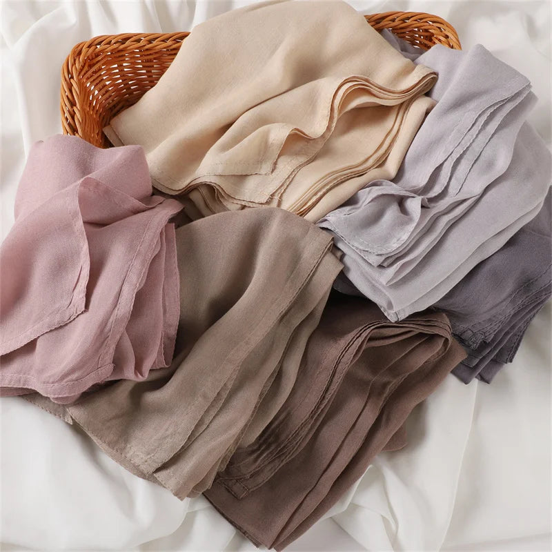 Ramadan Solid Color Plus Size Cotton Rayon Hijab Scarf Women's Muslim Headscarf Wraps Shawls Muslim Women's Headband Islamic Turban