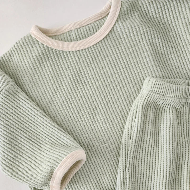 Style coréen enfants vêtements costume gaufre pull + pantalon bébé garçons filles vêtements ensemble printemps automne enfants vêtements costume
