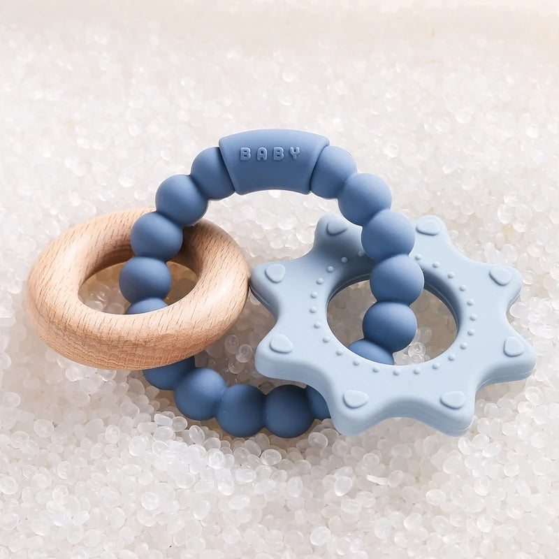 Anneau de dentition en Silicone pour bébé, 1 pièce, sans BPA, Bracelet en Silicone, feuille, jouets de dentition, anneau en bois, dent d'allaitement, jouets cadeaux pour nouveau-né