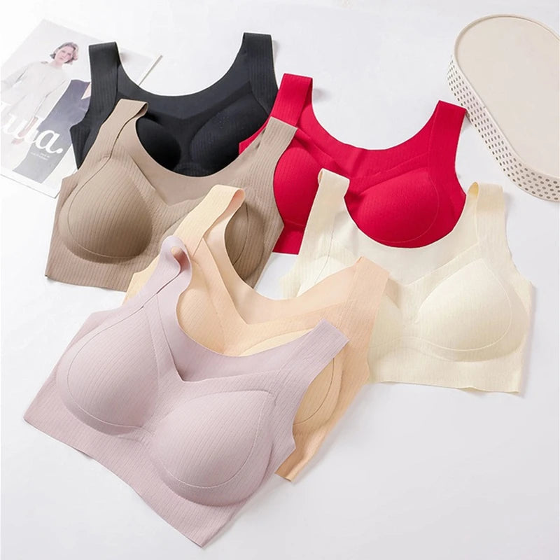 Confortable, une pièce, bonnet fixe sans trace, sous-vêtements pour femmes, beau gilet de sport au dos, soutien-gorge de sommeil de grande taille mince