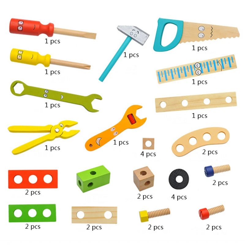 Jouets éducatifs Montessori pour enfants, boîte à outils en plastique et bois, ensemble de jeu de Simulation, assemblage de vis d'écrou, outil de charpentier de Simulation