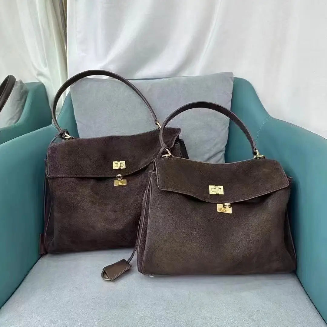 Sacs à main en cuir véritable pour femmes, fourre-tout en cuir véritable glacé, sac à bandoulière en daim marron pour dames, design moderne personnalisé