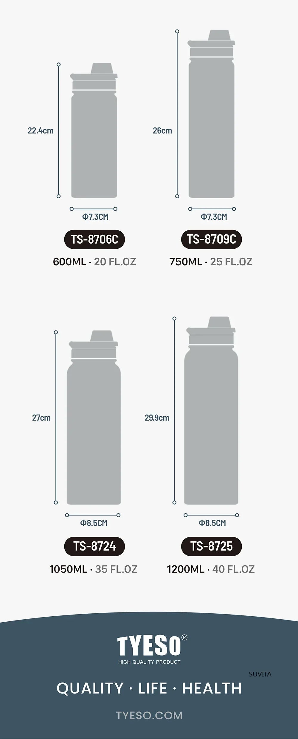 Tyeso – bouteille d'eau Thermos en acier inoxydable, flacon sous vide de Sport Portable, garde le froid et la chaleur, tasse thermique, gobelet isolé pour voiture