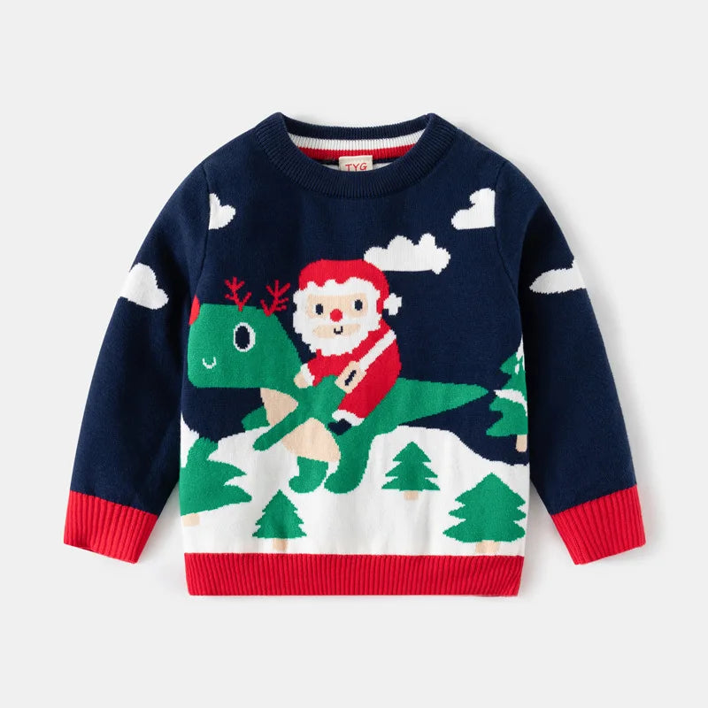 Pull imprimé de noël pour enfants, Costume du nouvel an 2025, manches longues, col rond, pulls tricotés doux et décontractés, pull chaud, haut de noël