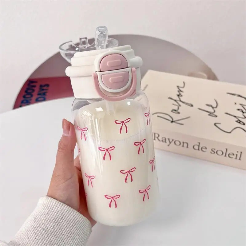 Bouteille d'eau mignonne avec paille, couvercle Pop-Up Portable en plastique, tasse d'eau Kawaii, bouteille d'eau anti-fuite, sans BPA