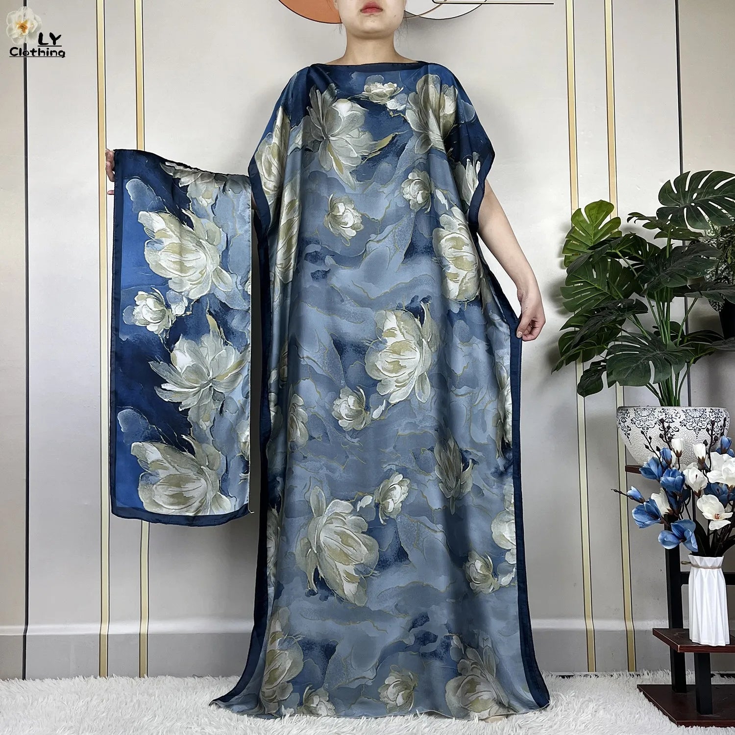 Muslim abayas with belt for women, African maxi dress, elegant evening dress, soft printed turban, new fashion, 2023