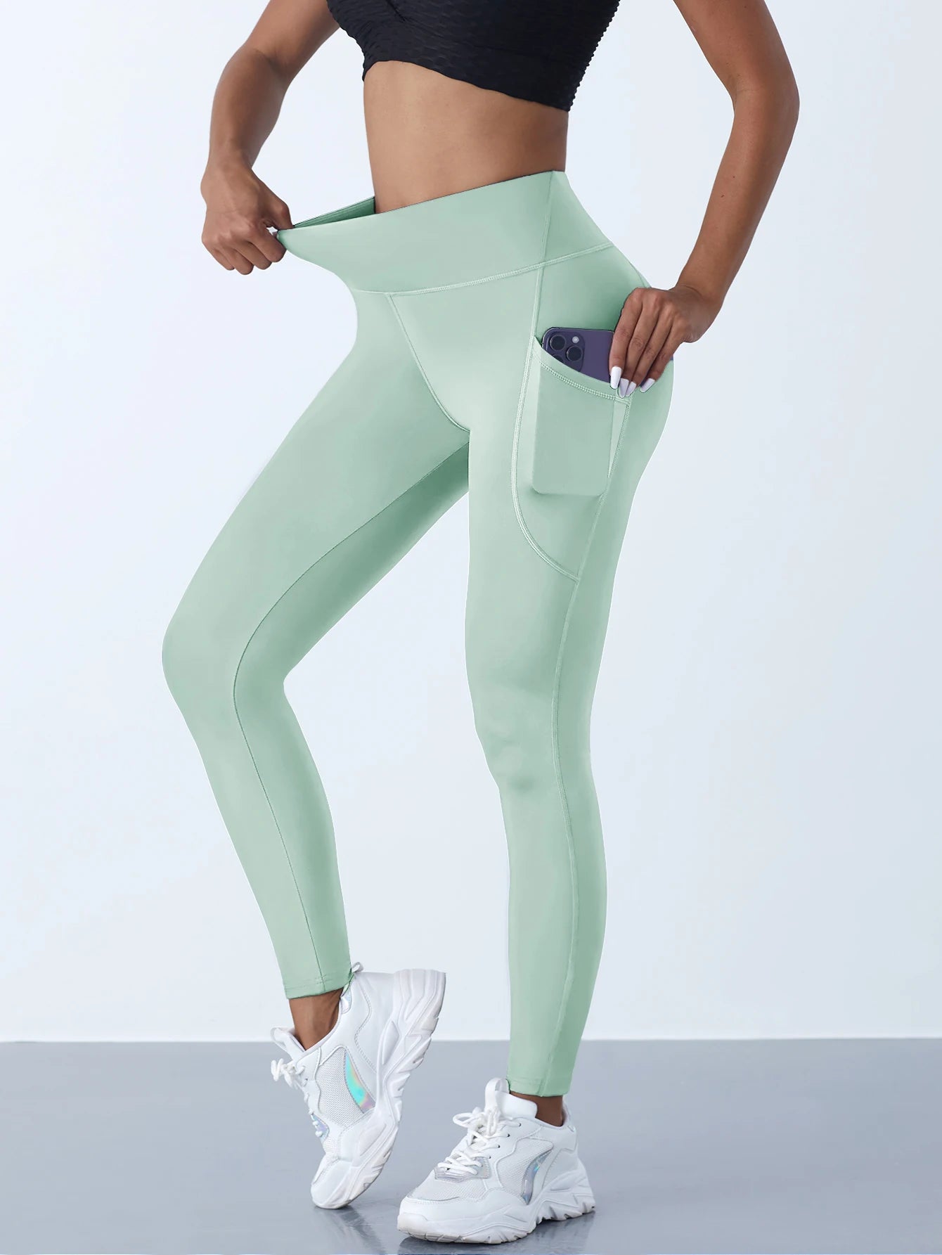 Leggings taille haute pour femmes, pantalons de Yoga extensibles, collants avec poches, Push Up, Fitness, course à pied, vêtements de sport, pantalons de couleur unie, nouvelle collection