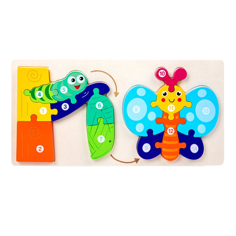 Jouet bébé en bois Puzzle 3D jouets cycle de vie puzzle dessin animé Puzzle pour enfants bébé éducation précoce Intelligence pour les enfants