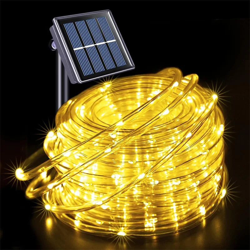 Solar string lights, outdoor tube rope lights, waterproof tube lights for outdoor home, garden, parties, and decorations. LED outdoor lights.