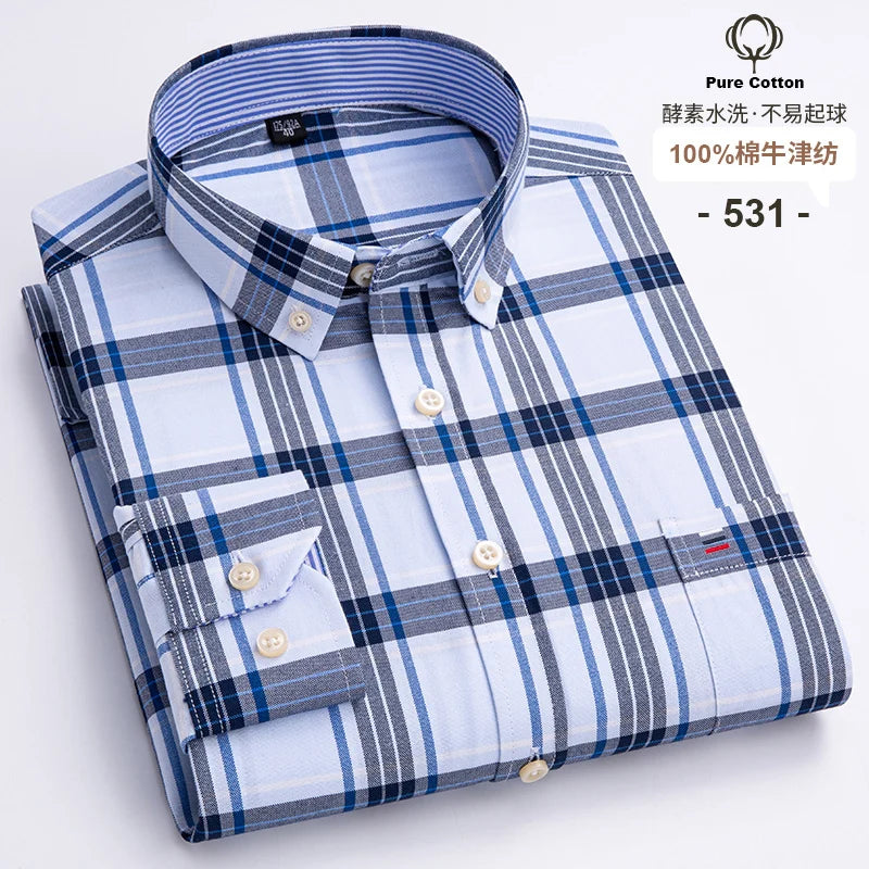 2024 mode hommes travail affaires marque Chemise hommes Plaid coton tenue décontractée chemises coupe ajustée à manches longues boutonné Chemise Homme