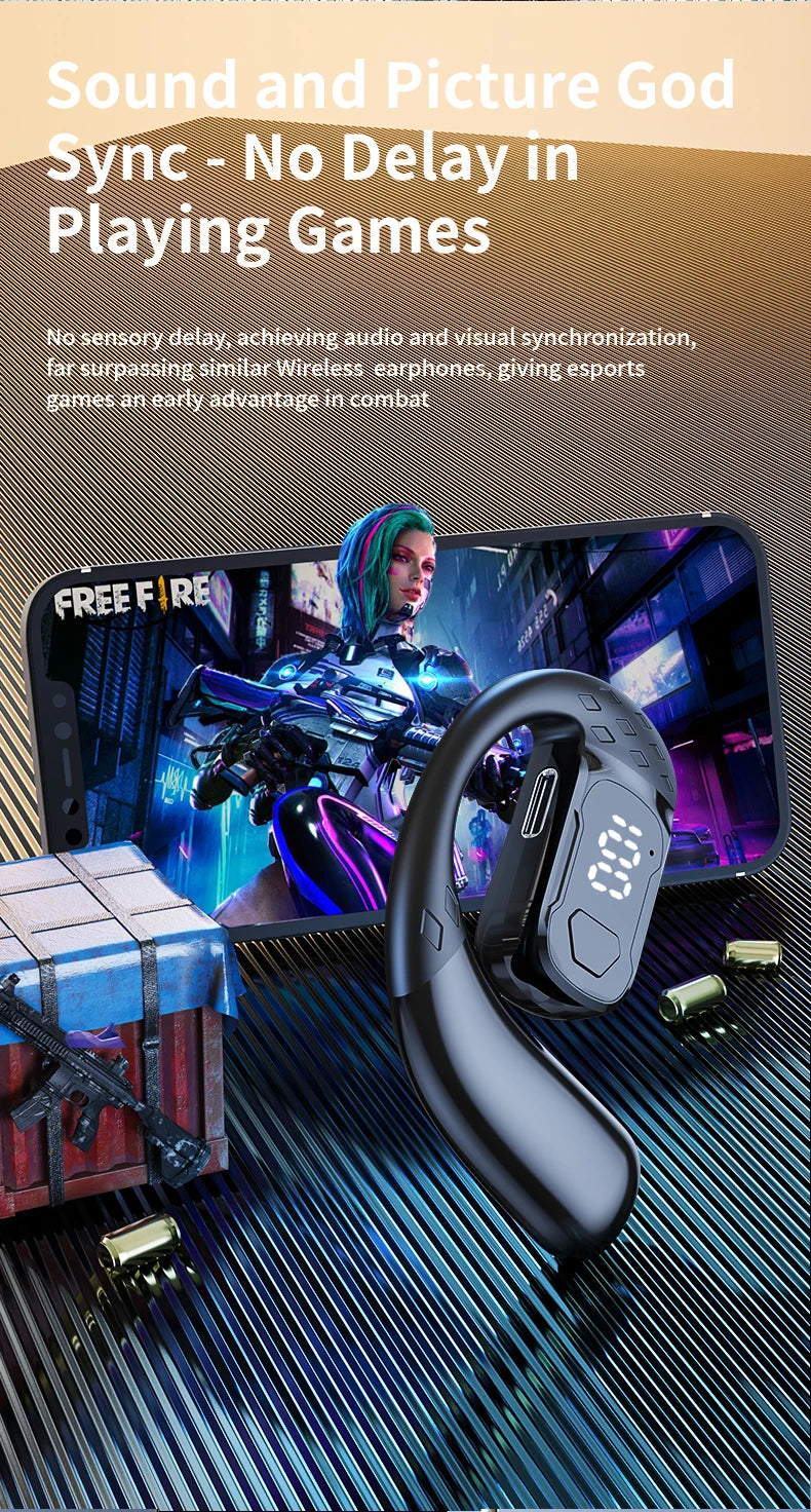 Sans fil Bluetooth 5.4 ouvert 180 °   casque à conduction d'air rotatif avec affichage de la batterie LED sur les deux oreilles et un écouteurs avec microphone
