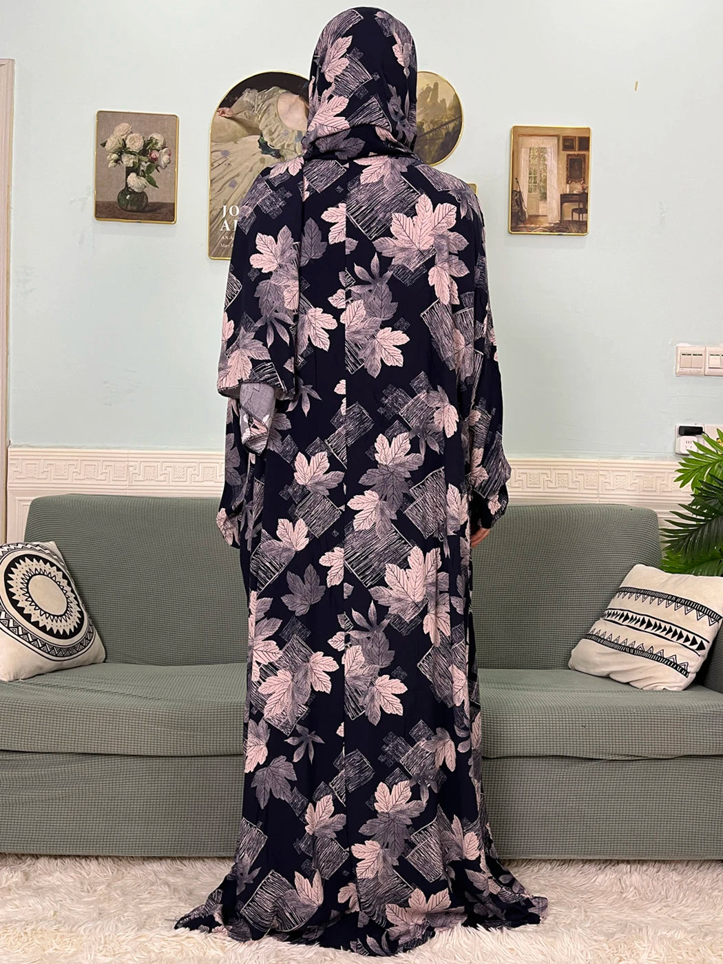 Abayas musulmanes en coton pour femmes, vêtement de prière traditionnel à fleurs pour Ramadan, Caftan africain, Marocain, Robe connectée, foulard