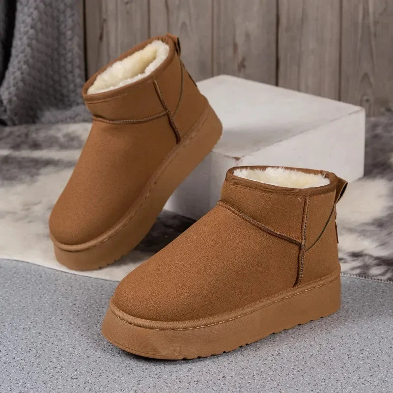 Bottes de neige à plateforme épaisse en peluche pour femme, chaussures d'hiver en fourrure et coton, en Faux daim, à enfiler, rembourrées à la cheville