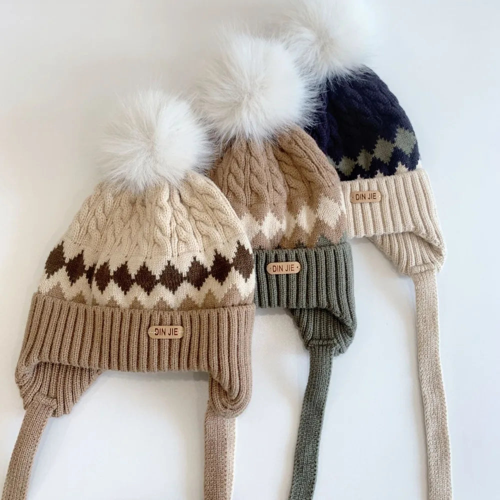Nouveau haute qualité 2-5 ans bébé tricoté chapeau chaud épaissir enfants cache-oreilles casquette coupe-vent tricoté laine chapeau automne hiver