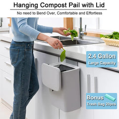 Poubelle de compost de cuisine pour comptoir ou sous évier, petite poubelle de cuisine suspendue avec couvercle pour seau à compost intérieur montable