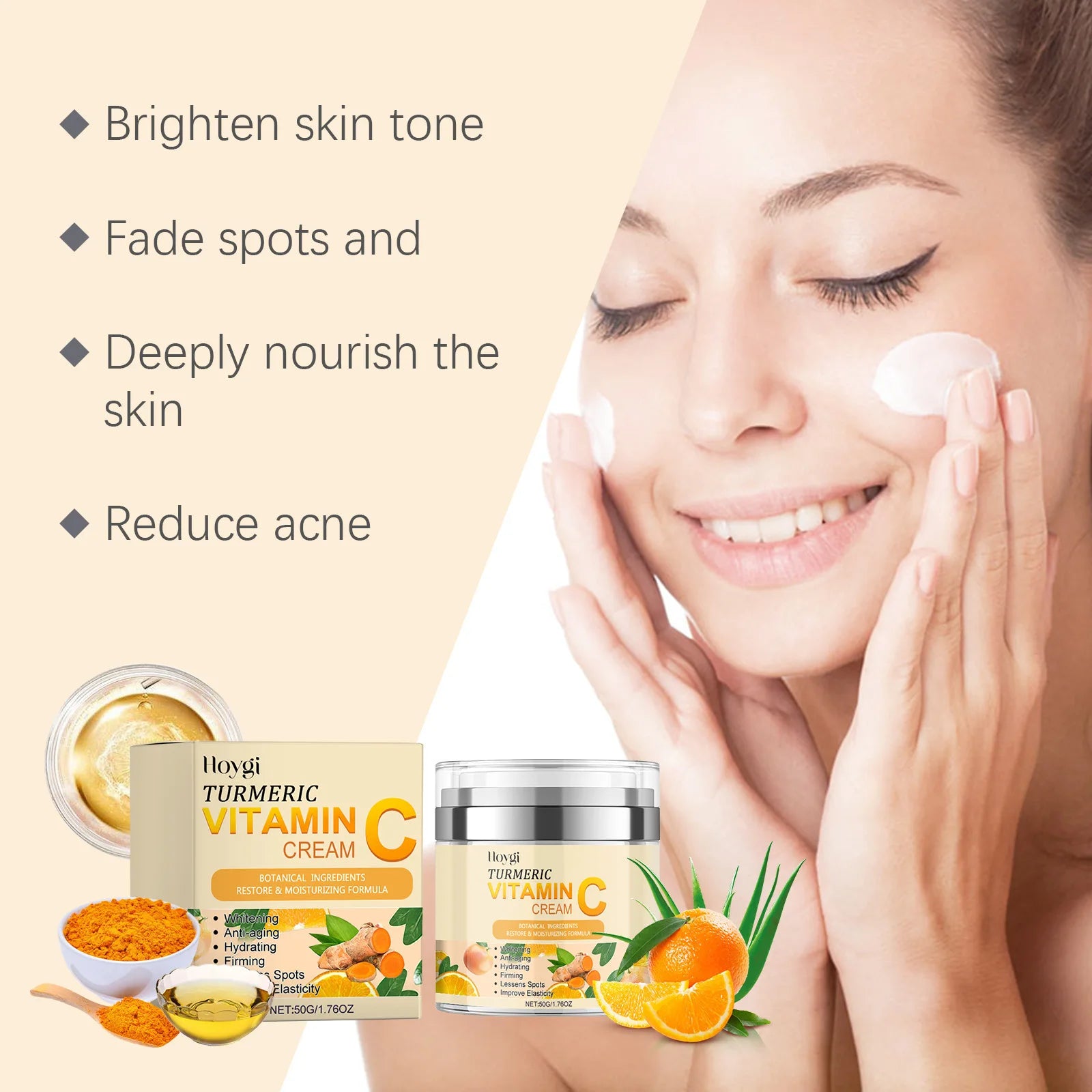 Nettoyant au curcuma, contrôle de l'huile, élimination des taches foncées, Anti-acné, nettoyage en profondeur, rétrécissement des pores, crème hydratante à la vitamine C