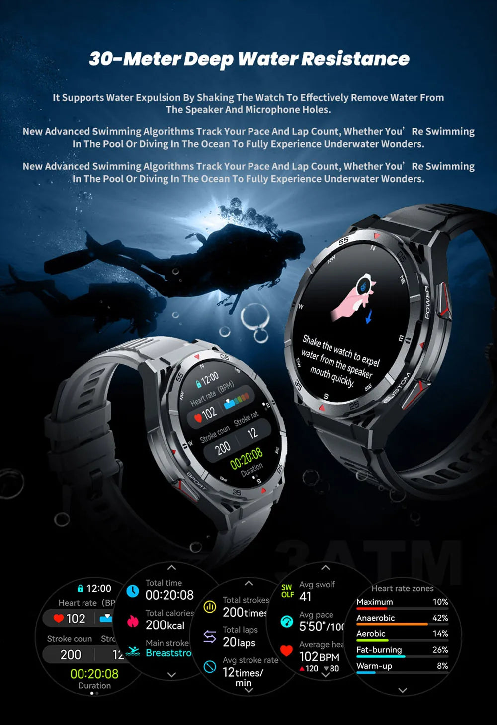 Nouvelle montre intelligente GPS sport boussole Altitude pression d'air appel de dent bleue 3ATM étanche santé AMOLED écran Smartwatch 480Mah