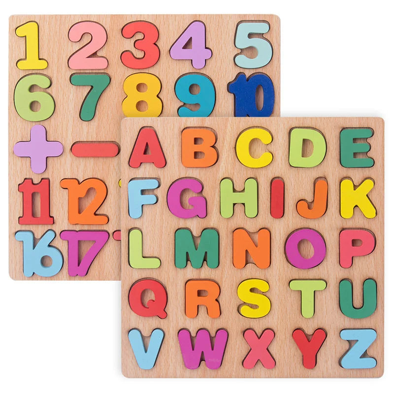 Puzzle en bois en forme de chiffres et de l'alphabet, planche assortie pour bébé, apprentissage précoce, Puzzle 3D, jouets éducatifs préscolaires pour enfants