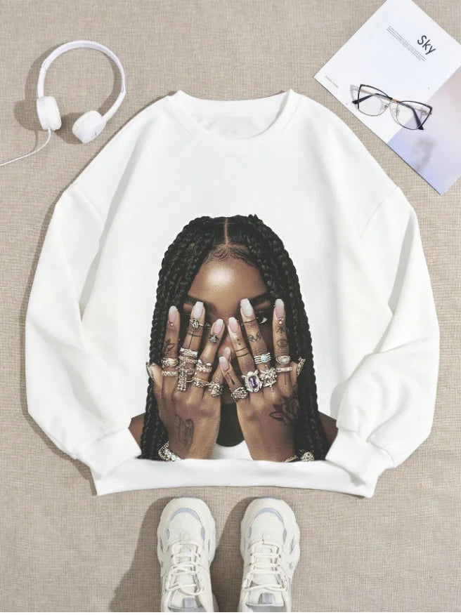 Sweat à capuche à col rond pour femmes et adultes, chemise numérique surdimensionnée, style Hip Hop, Punk Y2k, automne/hiver 25/26, pour adultes et enfants, même Style
