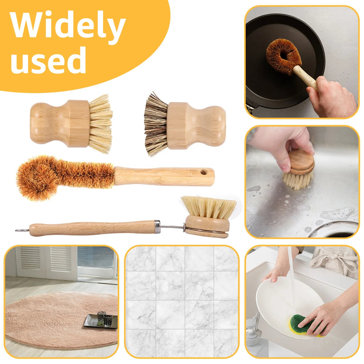 Brosses à vaisselle en bambou remplaçables, épurateurs de nettoyage en bois de cuisine, outil de nettoyage ménager, 4/5 pièces