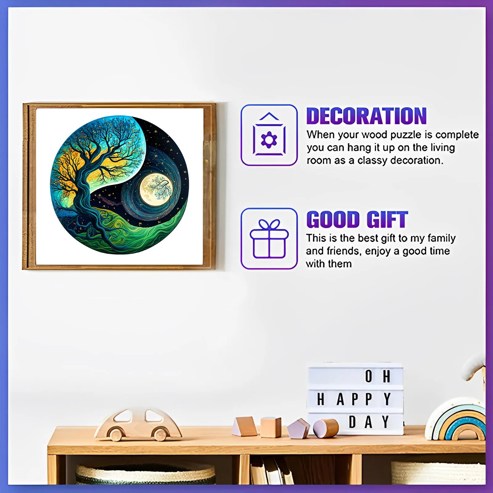 Puzzle en bois à grand arbre, casse-tête sur le thème de la forêt, cadeau écologique de noël d'halloween pour la décoration de la maison