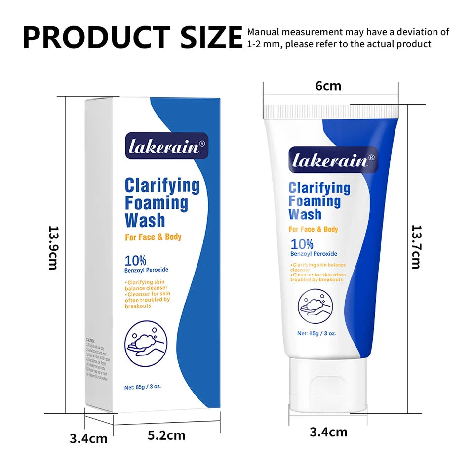 Lavage moussant contre l'acné, peroxyde de benzoyl, 10% Maximum antimicrobie, contrôle de l'huile, réduit les rougeurs, nettoyage en profondeur pour les soins de la peau du visage et du corps