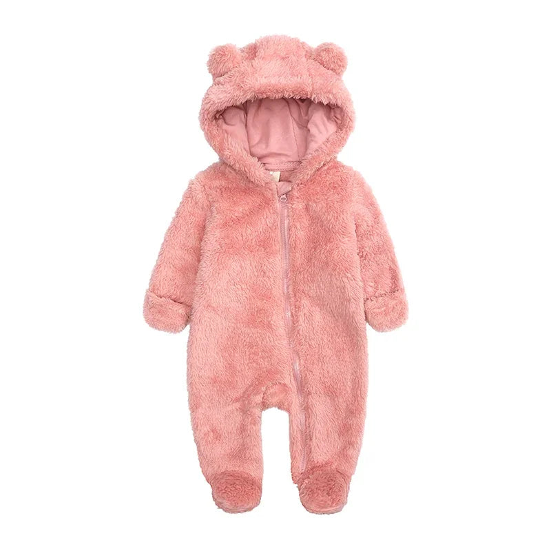 Barboteuse pour bébé de 0 à 24 mois, vêtements d'hiver pour nouveau-né, garçon et fille, body à fermeture éclair, ours en polaire, pyjama à capuche