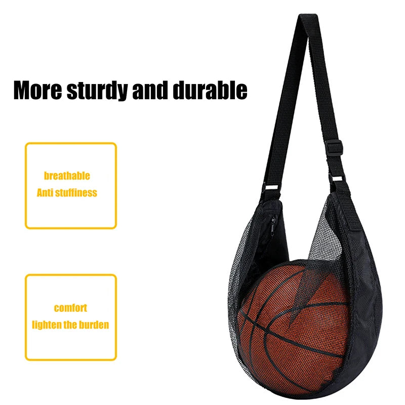 Sac à balle unique avec poche à fermeture éclair, 1 pièce, sac de rangement de balle en maille, équipement de Sport, filet de rangement à cordon de serrage, transport de basket-ball