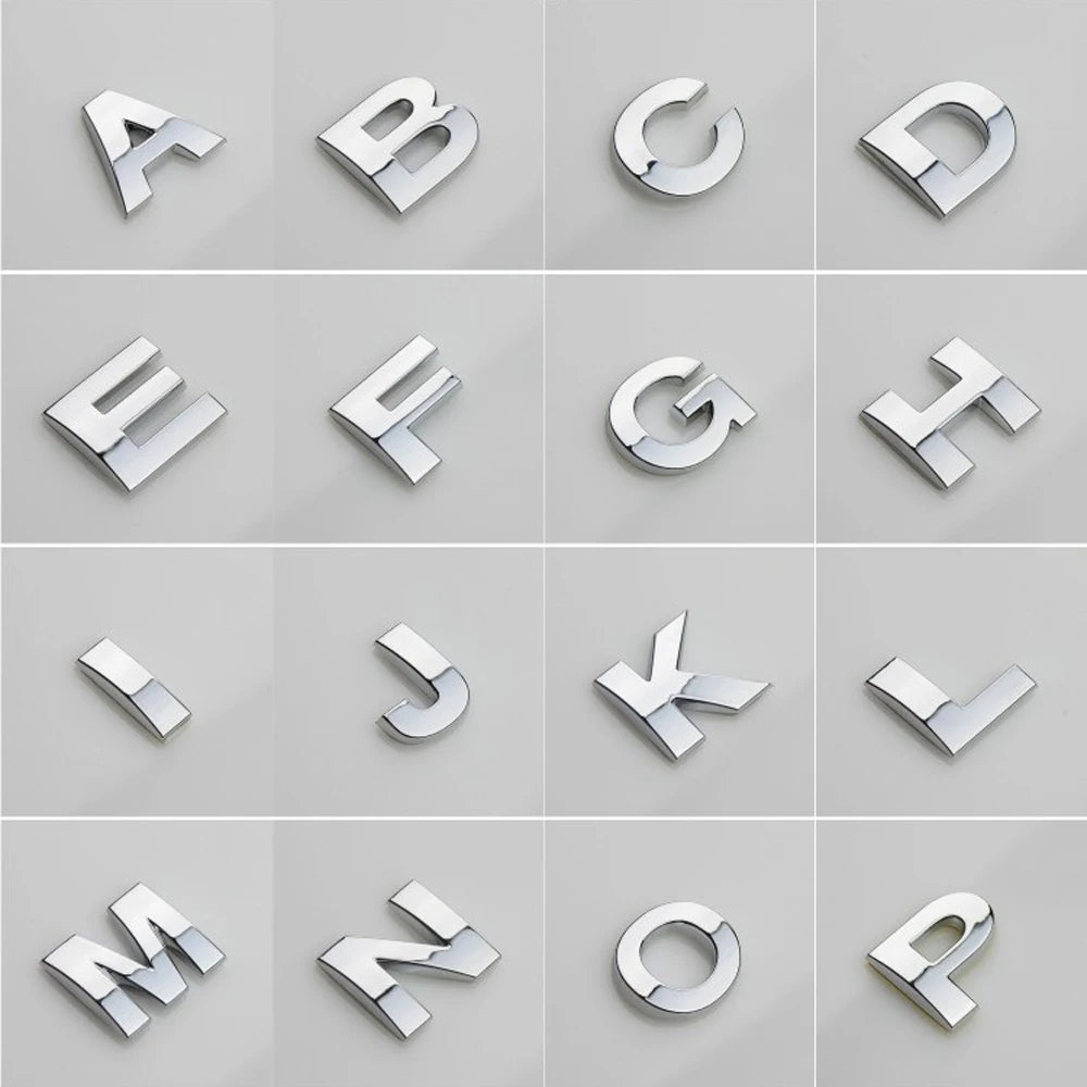 Autocollants de voiture alphabet en métal 3D, insigne argenté chromé, lettres, chiffres, logo, accessoires automobiles, autocollants de décoration