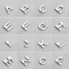Autocollants de voiture alphabet en métal 3D, insigne argenté chromé, lettres, chiffres, logo, accessoires automobiles, autocollants de décoration