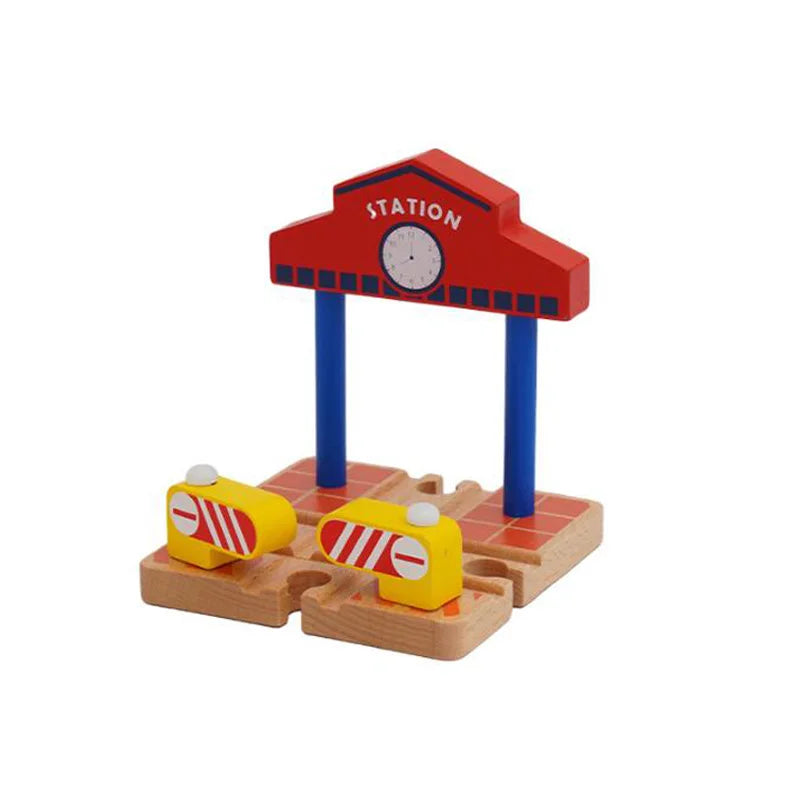 Jouets pour tout-petits, Train en bois, accessoires de voie ferrée, Barricade, scène de piste de plate-forme, jouets Puzzle pour garçons et filles