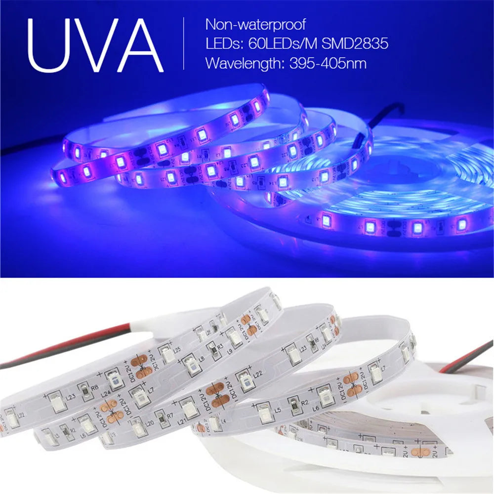Bande lumineuse UV Led 5V UVA, 395-405nm, SMD2835, rayons ultraviolets, ruban de Diode violet, lampe USB avec interrupteur 60LED s/m