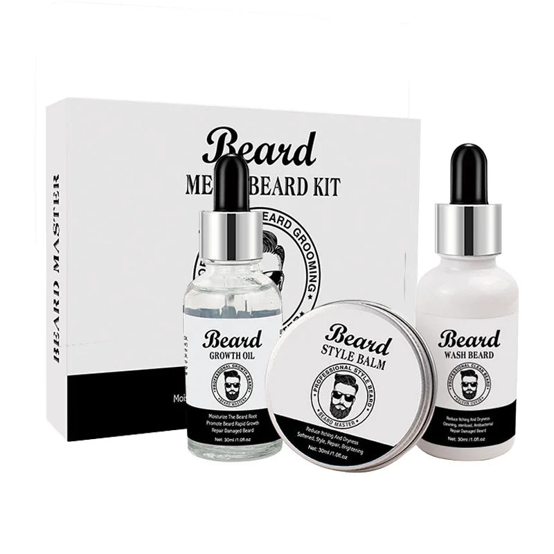 Kit de soins de barbe pour hommes, ensemble de 3 pièces, crème pour barbe, ensemble combiné de lavage à l'huile, ensemble de soins du visage