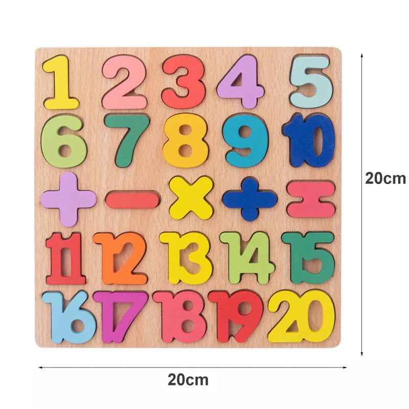 Puzzle en bois en forme de chiffres et de l'alphabet, planche assortie pour bébé, apprentissage précoce, Puzzle 3D, jouets éducatifs préscolaires pour enfants